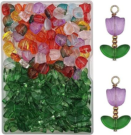 Amazon.com: INSPIRELLE 100 Sets (200 Pieces) Flower Crystal Glass Bead Tulip Beads for Jewelry Making and DIY Craft Accessories Bead Tulip, Tulip Beads, Leaf Beads, Jewelry Charms Pendants, Charms For Jewelry Making, Flower Crystal, Decorative Beads, Flower Holder, Craft Accessories