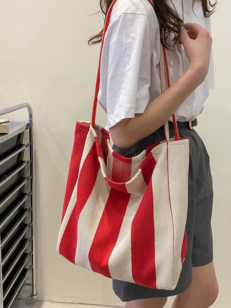 Cosy Minimalism, Canvas Shopper Bag, Striped Bag, Canvas Purse, Striped Bags, Eco Bag, Handbag Shoes, Cute Bags, Shopper Bag