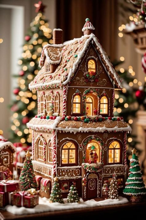 Gingerbread House Christmas Tree, Homemade Gingerbread House, Gingerbread House Ideas, Christmas Stairs Decorations, Gingerbread Creations, Gingerbread House Patterns, Cool Gingerbread Houses, Ginger House, Homemade Gingerbread