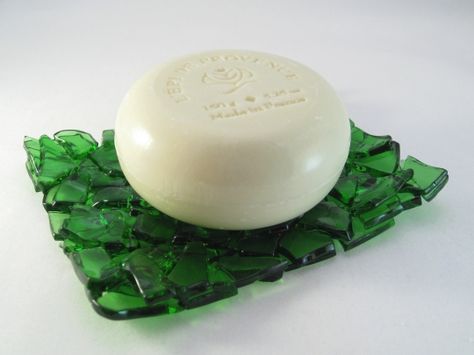 New Recycled Glass Soap Dish in Spa Green Fused Glass Candle Holder, Fused Glass Artist, Art Glass Jewelry, Glass Art Pictures, Ceramic Ring Dish, Recycled Wine Bottle, Painted Glass Art, Soap Dishes, Candle Vase