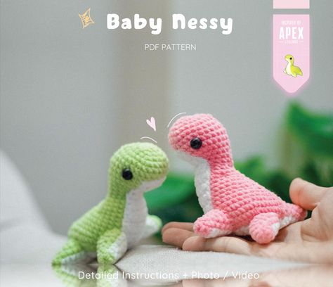 Nessie Crochet Free Pattern, Nessie Crochet Pattern, Crochet Nessie, Nessie Apex Legends, Cute Amigurumi, Crochet Pattern Amigurumi, Fun Crochet Projects, Crochet Animal Patterns, Apex Legends