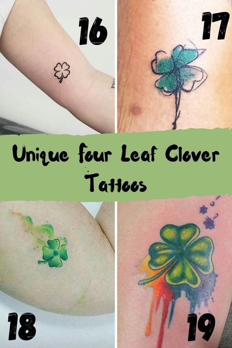 Luckiest Four Leaf Clover Tattoos - tattooglee Minimalist 4 Leaf Clover Tattoo, Watercolor Clover Tattoo, Tiny Irish Tattoos, Simple Irish Tattoos, Naomi Tattoo, Lucky Clover Tattoo, Irish Clover Tattoo, Four Leaf Clover Tattoos, 4 Leaf Clover Tattoo