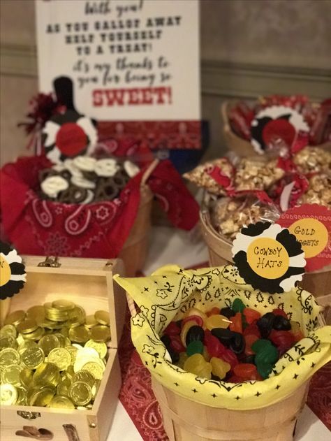 Cowboy Candy Table, Rodeo Candy Table, Western Theme Candy Table, Cowboy First Birthday Party Dessert Tables, Cowboy First Birthday Party Western Theme Food Ideas, Western Candy Bar Ideas Cowboy Party, Rodeo Themed Candy Bar, Cowboy Theme Snack Table, Cowboy Candy