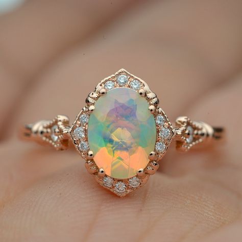 Rose Gold Halo Engagement Ring, Ring Rosegold, Opal Engagement Ring, Opal Engagement, Engagement Rings Opal, Popular Jewelry, Rose Engagement Ring, Halo Engagement Rings, Blue Nile