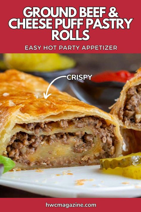 Beef And Puff Pastry Recipes, Curry Ground Beef, Puff Pastry Rolls, Pastry Rolls, Puff Pastry Recipes Savory, Puffed Pastry, Pastry Dishes, Tailgate Snacks, Meat Pie Recipe