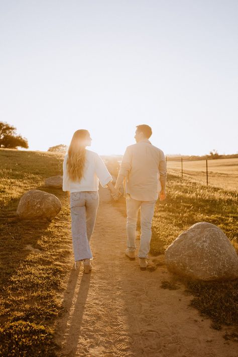 Engagement Photos August, Engagement Photos Relaxed, Golden Hour Field Engagement Photos, Forest Preserve Engagement Photos, Engagement Photos For Awkward Couples, Golden Hour Proposal, Sunset Field Engagement Photos, Summer Engagement Photos Outfit Casual, Wheat Field Engagement Pictures