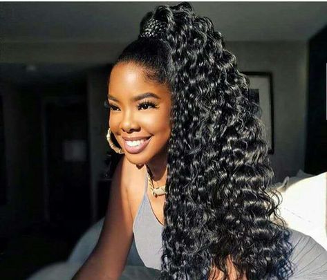 6 Hottest Ponytail extensions for 2022! | by Olivia Lauren | Jan, 2022 | Medium Wave Ponytail Black Women, Deep Wave Ponytail Black Women, Loose Deep Wave Ponytail, Wave Hairstyles For Black Women, Deep Wave Ponytail, Olivia Lauren, High Curly Ponytail, Chic Ponytail, Curly Hair Ponytail