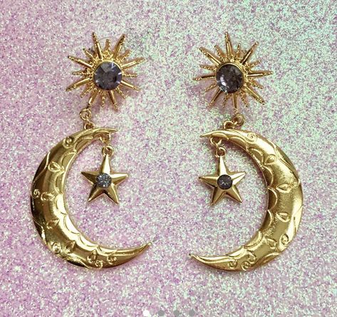 Crescent Moon Earrings, Dope Jewelry, Purple Rhinestone, Funky Jewelry, Jewelry Lookbook, Moon Earrings, Jewelry Inspo, Dream Jewelry, Pretty Jewellery