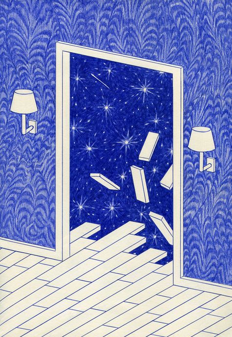 Kevin Lucbert, Biro Art, Berlin Art, Open Door, Art Et Illustration, 그림 그리기, Pen And Ink, The Sky, Cobalt