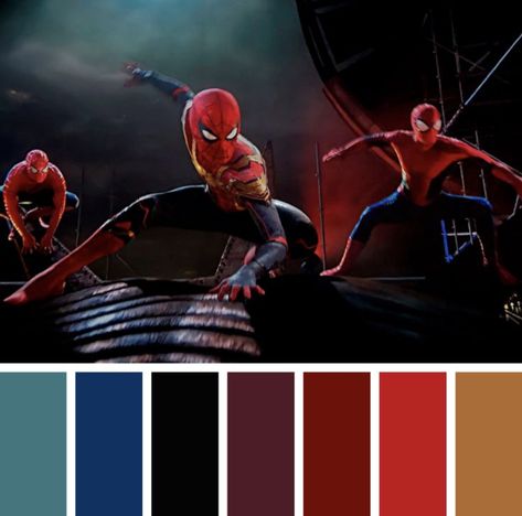 Spiderman Color Palette, Man Color Palette, Home Colour Palette, Aesthetic Color Palette, Spiderman No Way Home, Movie Color Palette, Color Palette Inspiration, Home Colour, Aesthetic Color