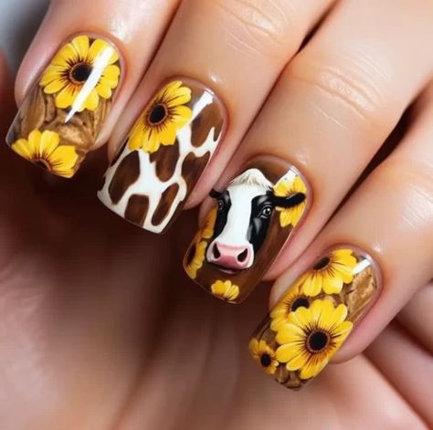 Brown Cow Print Nails, Country Nail Designs, Country Acrylic Nails, Rodeo Nails, Horse Nails, Cow Print Nails, Cowboy Nails, Brown Cow Print, Cow Prints