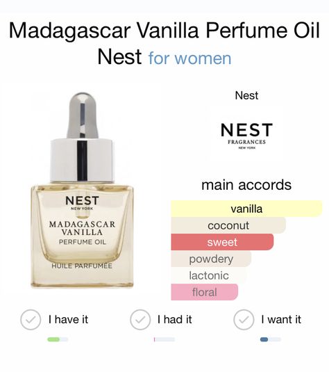 Madagascar Vanilla Perfume Oil, Nest Perfume, Vanilla Perfume Oil, Fragrance Lab, Sweet Perfume, Fragrances Perfume Woman, Skincare Inspiration, Vanilla Perfume, Perfume Collection Fragrance