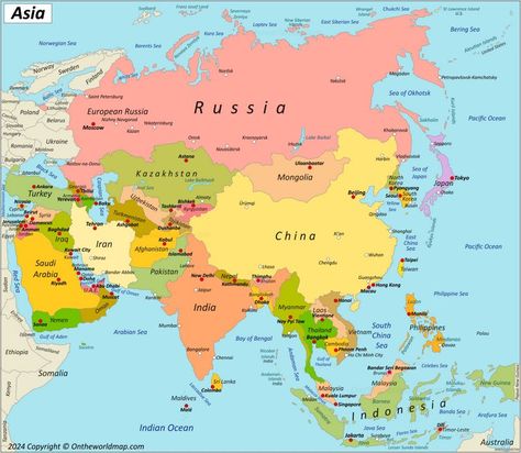 Map of Asia South Asia Map, East Asia Map, Asian Maps, Peta Asia, World Geography Map, Time Zone Map, Map Of Asia, Countries Of Asia, Asia Continent