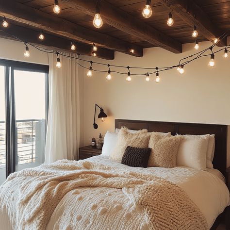 33 Cozy Cabin Bedroom, Cabin Vibes, Cabin Bedroom, Antler Chandelier, Rustic Bedding, Fall Bedroom, Earthy Color Palette, Black Vase, Farmhouse Interior