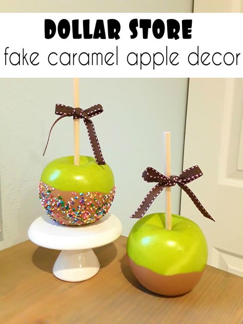 How to make fake caramel apples to add some fun fall decor to your kitchen.  #diy #dollar #store #caramel #apples Fake Caramel Apples, Easy Fall Home Decor, Candy Apples Diy, September Ideas, Fun Fall Decor, Apple Decor, Apple Wreath, Diy Apple, Diy Mom