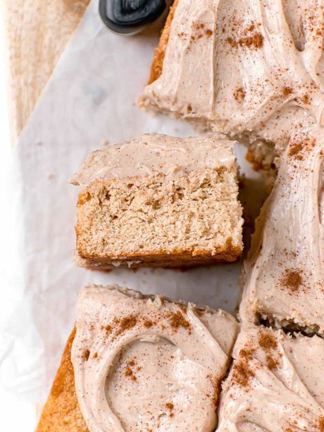 Snickerdoodle Sheet Cake Recipe - Dinner, then Dessert Sheet Cake Vanilla, Snickerdoodle Cake, Best Vanilla Cake Recipe, Recipe For A Crowd, Dessert Dip Recipes, Cinnamon Buttercream, Cake With Cinnamon, Sheet Cake Recipe, Southern Cake