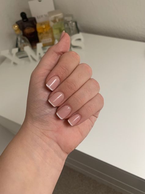 Straight Line French Tip, Straight Line French Tip Nails, Nude Base French Tip, French Tip Natural, Basic Nail, Nail Magic, Plain Nails, White French Tip, Extension Designs