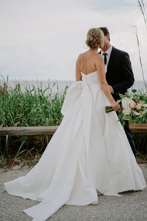 Anne Barge Tucker, Floral Embossed Wedding Dress, Strapless Wedding Dress With Updo, Modern Strapless Wedding Dress, Strapless Low Back Wedding Dress, Ann Barge Wedding Dress, A Line Wedding Dress Strapless, Preppy Wedding Dress, Wedding Dress With A Bow