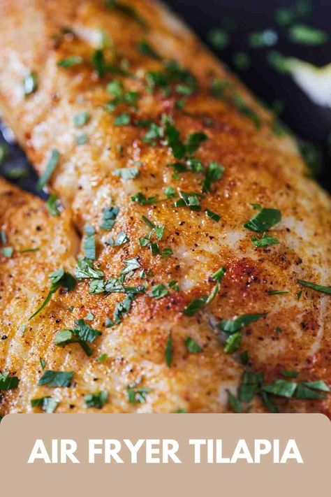 Quick, easy, and healthy, this Air Fryer Tilapia recipe is perfect for busy weeknights. Perfectly crispy and flavorful, this tilapia is ready in less than 15 minutes! Get dinner on the table in no time with this easy air-fried tilapia recipe. Dinners With Tilapia, Air Fry Tilapia Recipes, Air Fry Tilapia, Tilapia Recipes Air Fryer, Air Fryer Tilapia Recipes, Tilapia Air Fryer Recipes, Tilapia Air Fryer, Fried Tilapia Recipes, Air Fryer Tilapia