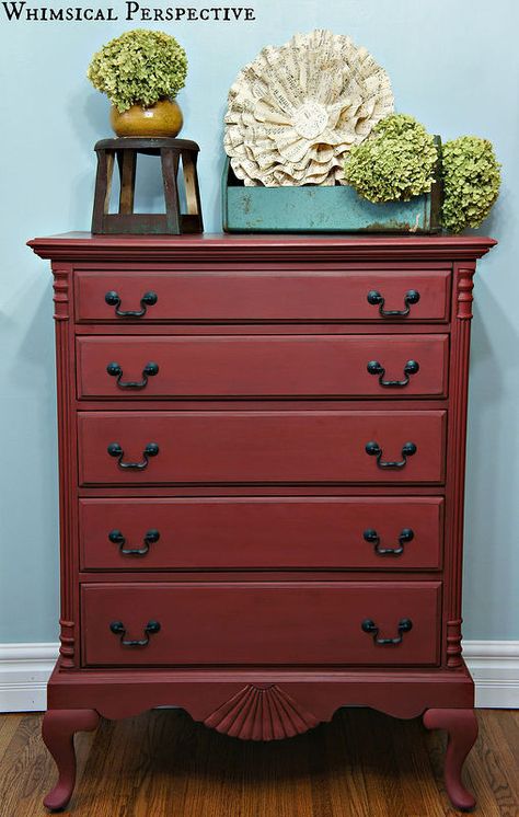 more color, chalk paint, painted furniture, ASCP Primer Red Red Painted Furniture, Red Chalk Paint, Annie Sloan Chalk Paint Colors, Red Dresser, Staging Furniture, Red Furniture, Chalk Paint Colors, Cabin Living, Furniture Rehab