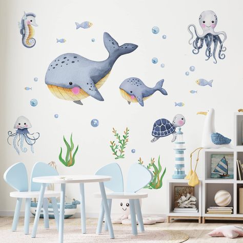 PRICES MAY VARY. Premium Wall Decals: Our neutral wall decals are designed with various colorful and vivid patterns, perfectly DIY a magic space for baby infant toddler girls and boys. Our nursery wall arts are made of high quality semi-gloss vinyl materials, which are suitable for walls of living room, bedroom, playroom, nursery room, classroom, daycare, preschool, etc. Adorable Kids Room Decor: Our wall stickers with premium material are eco-friendly, waterproof and strong self-viscosity. Brig Whale Wall Decals, Fishing Nursery, Large Wall Stickers, Sea Nursery, Playroom Nursery, Boy Girl Room, Underwater Scene, Childrens Wall Stickers, Baby Boy Room Decor