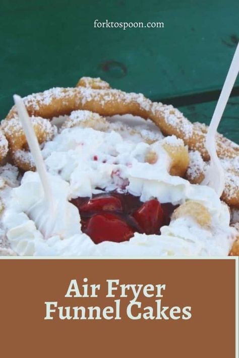 Air Fryer Funnel Cake, Funnel Cake Recipe Easy, Funnel Cake Fries, Air Fryer Cake Recipes, Homemade Funnel Cake, Air Fryer Recipes Dessert, New Air Fryer Recipes, Air Fryer Recipes Snacks, Dessert Light