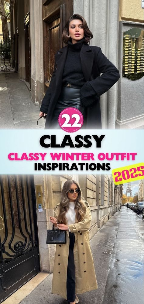 Look effortlessly stylish with these classy winter outfit inspirations. A mix of coats, textures, and cozy layers perfect for staying warm and chic. Detective Coat Outfit, Winter Outfit Women Classy, Winter Stylish Outfits For Women, Peacoat Outfits For Women, Business Trip Outfits For Women Winter, Winter Weekend Getaway Outfits, Winter Luxury Outfits, Classy Winter Outfits Dressy, Women Winter Outfits Casual