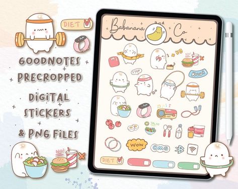 View Sports & Fitness by BabaNanaandCO on Etsy Notes Plan, Digital Stickers Goodnotes, Self Care Planner, Goodnotes Stickers, Digital Planner Stickers, Stickers Cute, Hand Draw, Digital Stickers, Hand Drawn Design