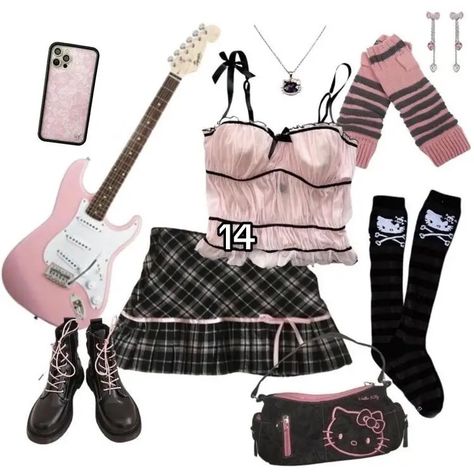 Pinterest Clothes Aesthetic, Fashion Girlies Aesthetic, Pink Rockstar Aesthetic Outfit, Cute Pink And Black Outfits, Grunge Outfits Pink, Pink Rockstar Outfit, Hello Kitty Clothes Aesthetic, Pink Rockstar Aesthetic, Rockstar Hello Kitty