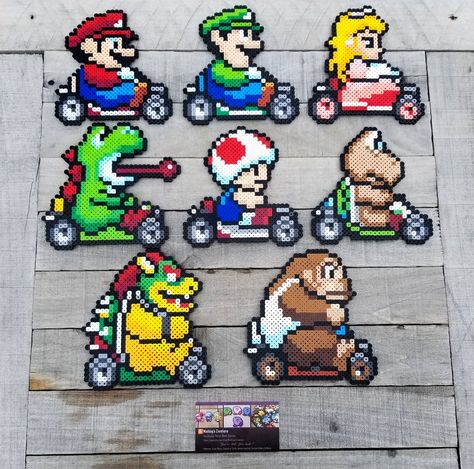 Mario Kart - Video Game Perler Bead Sprites by MaddogsCreations Video Game Perler, Perler Bead Designs, Perler Bead Mario, Perler Creations, Easy Perler Beads Ideas, Fuse Bead Patterns, Art Perle, Arte 8 Bits, 8bit Art