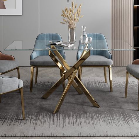 Classy Bedroom, Small Kitchens, Table Metal, Table Modern, Pedestal Dining Table, Dining Kitchen, Glass Dining Table, Decoration Inspiration, Upholstered Arm Chair