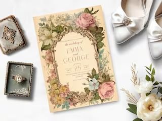 Victorian Wedding Invitations, Art Nouveau Wedding Invitation, Vintage Floral Wedding Invitations, Victorian Style Wedding, Vintage Invitation, Art Nouveau Weddings, Vintage Invitations, Invitation Floral, Victorian Wedding