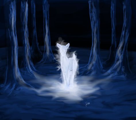 Doe Patronus, the true sign of undying, unending love. Doe Patronus Aesthetic, Doe Patronus Art, Severus Snape Patronus, Patronus Art, Snape Patronus, Doe Patronus, Negative Space Tattoo, Harry Potter Painting, Color Drawing Art