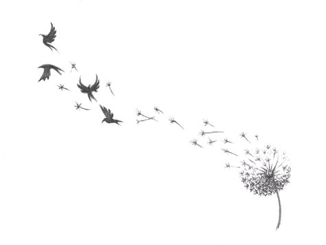 Dandelion And Birds Tattoo Design, Dandelion Hummingbird Tattoo, Tattoo Dandelion Birds, Dandelion To Birds Tattoo, Dandelion Into Birds Tattoo, Dandelion Chest Tattoo, Dandelion Matching Tattoos, Dandelion Tattoo With Birds, Let Go Tattoo Ideas