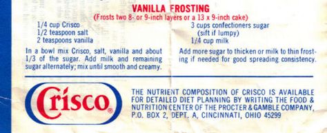 Crisco Icing, Crisco Frosting, Vanilla Frosting Recipe, Vanilla Frosting Recipes, Crisco Recipes, Coconut Biscuits, Cake Frosting Recipe, Icing Frosting, Cake Stuff