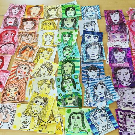 Ks2 Portrait Ideas, Monochromatic Self Portraits, Whole School Art Project, Whole Class Art Project, Rainbow Mural, School Display, Idea Drawing, Group Art Projects, Collaborative Art Projects