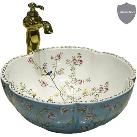 ? [FEATURE]: It’s a creative flower shape flower and bird pattern ceramic vessel sink,not only durable for years and easy to clean, But also it's a Unique idea for outstanding bathrooms or kitchens. It is installed as a counter top sink. Hand finished (This sink is handmade and hand-painted using old traditional methods. Any irregularities in the Design give the sink an unique character.) Lavabo D Angle, Undermount Bathroom Sink, Vessel Bathroom Sink, Bird Pattern, Vessel Sink Bathroom, Flower Bird, Pink Ceramic, Basin Sink, Vessel Sinks