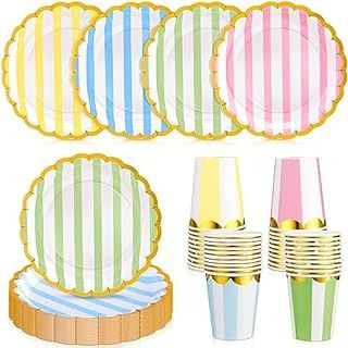 Amazon.com: Yaomiao 336 Pcs Paper Plates Napkins Party Supply Disposable Dinnerware Set Scalloped Plates Cups Napkins with Plastic Forks Knives Spoons for 48 Guests Birthday Wedding Party(White, Blue, Floral) : Health & Household Fancy Disposable Tableware, Garden Party Paper Plates, Reusable Party Plates, Pastel Party Plates, Pink Disposable Plastic Plates, Scalloped Plates, Pastel Desserts, Plastic Forks, Wedding Simple