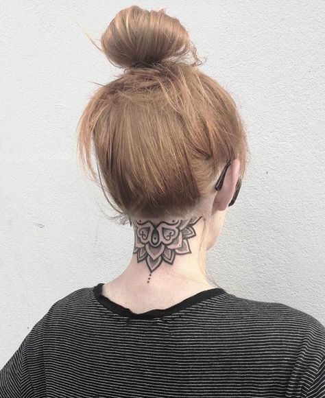 Neck Tattoo Cover Up, Undercut Tattoos, Classy Tattoo, Nape Tattoo, Mandala Tattoos, Tattoo Mandala, Neck Tattoos Women, Back Of Neck Tattoo, Skeleton Hand Tattoo