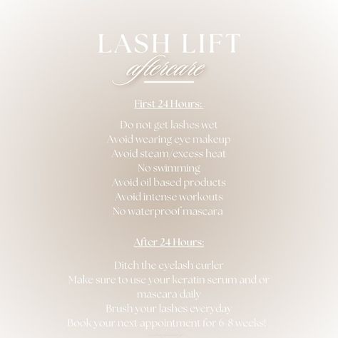 Lash Lift Aftercare 🤗 Even though lash lifts are “low maintenance” service, there are a few housekeeping rules to ensure you get the best results💕 #lashlift #yumilashes #lashes Eyelash Lift Aftercare, Lash Lift Captions Instagram, Lash Lift Captions, Lash Lift And Tint Aftercare, Lash Lift Tips, Lash Lift Aftercare, Lash Aftercare, Glam Bar, Lash Lifts