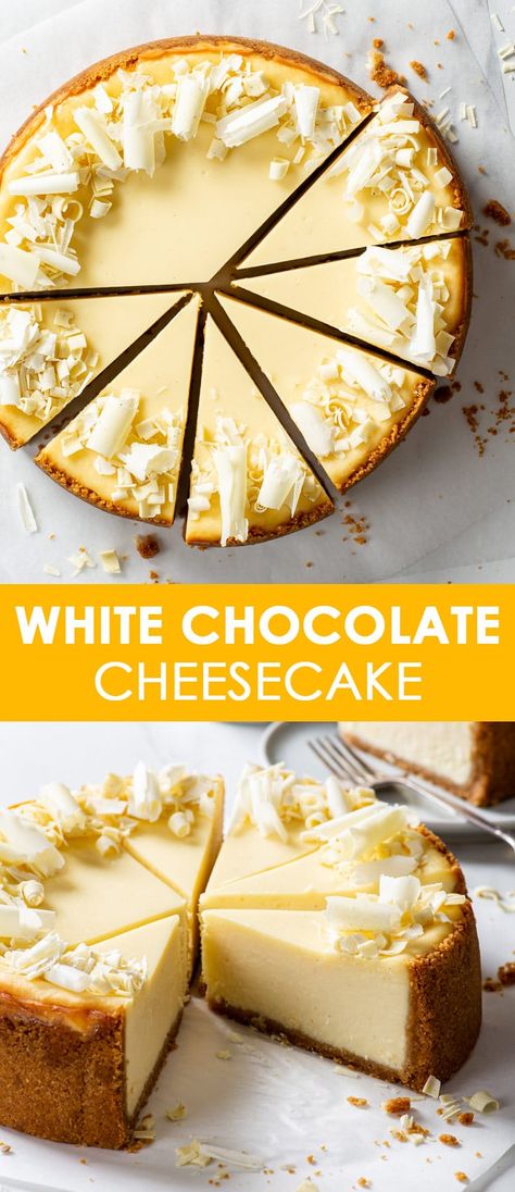 Cheesecake Recipes White Chocolate, White Chocolate Cheesecake Recipes Easy, Baked Cheesecake Flavours, White Chocolate Topping, Flavored Cheesecake Recipes Easy, White Chocolate Deserts, No Oven Dessert Recipes, Oven Baked Cheesecake, Flavored Cheesecake Recipes