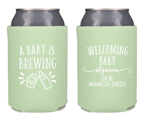 Baby Shower Can Coolers A Baby is Brewing Personalized Can | Etsy Baby Shower Koozies, Bbq Baby Shower Decorations, November Baby Shower, Custom Coozies, Jordan Baby Shower, Sage Green Baby Shower, A Baby Is Brewing, Custom Cooler, Baby Is Brewing