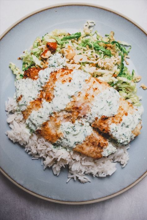 Jalapeno Cilantro Sauce, Coconut Tilapia, Breaded Tilapia, Creamy Jalapeno Sauce, Creamy Jalapeno, Jalapeno Sauce, Coconut Bread, Cilantro Sauce, Being Creative