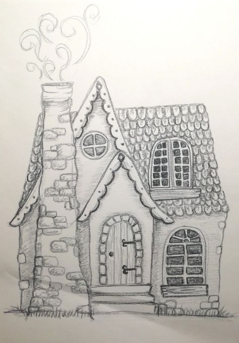 Fantasy House Drawing, Architecture Drawing Art Buildings, Cottage Drawing, Dream House Drawing, Simple House Drawing, Art Du Croquis, Colour Drawing, Architecture Drawing Sketchbooks, Nature Art Drawings