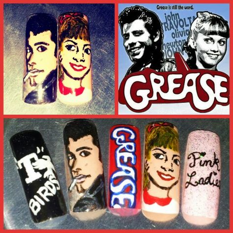 Grease Inspired #Nail #Art Grease Nails, Movie Nails, Grease Party, Grease Movie, Musical Film, Computer Backpack, I Love Nails, Love Nails, Toe Nails