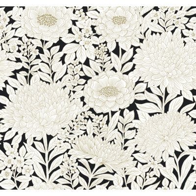 A perfect pairing of quintessential opposites, this wallpaper collection is a mix of the best in classic style and current trends curated into one timeless color compendium. Manufactured on a unique high-performance substrate, this ultra-easy removable wallpaper is guaranteed easy to install and easy to remove; simply use water to activate. The petals of pattern Wood Block Blooms are outlined in burnished metallic to create an impression of luminous wildflowers. Color: Black/White/Gold | Rosdorf Library Wood, Glamorous Wallpaper, York Wallpaper, W Wallpaper, York Wallcoverings, Metallic Wallpaper, Wood Wallpaper, Wallpaper Black, Resource Library