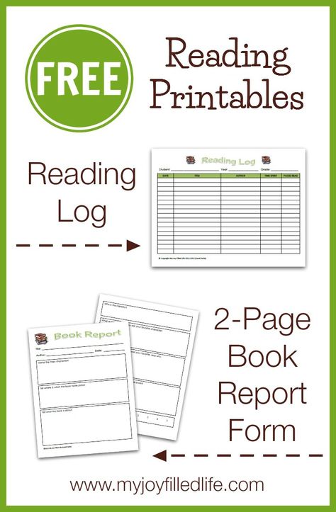 FREE Reading Printables - A Reading Log & 2-Page Book Report Form 3rd Grade Book Report Free Printable, Home Reading Logs Free Printable, Sandwich Book, Student Reading Log, Kids Reading Log Free Printable, Printable Bookshelf Reading Log, Book Report Template, Homeschool Literature, Intermediate Reading