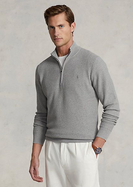 Performance Quarter-Zip Sweater | Ralph Lauren Quarter Zip Pullover Outfit Men, Quarter Zip Pullover Outfit, Quarter Zip Outfit Men, Quarter Zip Outfit, Ralph Lauren Men Outfits, Polo Ralph Lauren Outfits, Guy Outfits, Ralph Lauren Quarter Zip, Everyday Casual Outfits