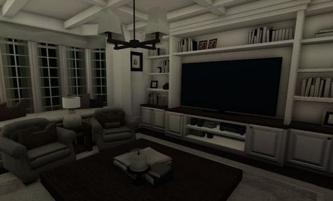 Bloxburg House Ideas Living Room Modern, Bloxburg Realistic Living Room Ideas, Dark Bloxburg House Ideas, Dark Modern Bloxburg, Bloxburg Interior Ideas Living Room, Realistic Bloxburg Interior, Bloxburg Realistic Living Room, Realistic Bloxburg House Interior, Blox Burg House Layout