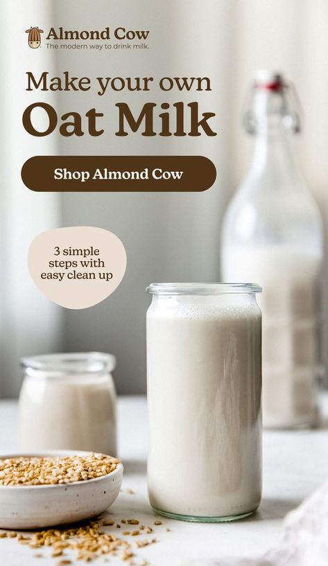 Homemade Oat Milk, Almond Cow, Homemade Nut Milk, Oat Milk Recipe, Milk Shop, Plant Based Milk, Nut Milk, Milk Cow, Coffee Milk